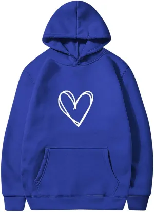 Cute Hoodies For Women Fall Fashion 2024 Heart Graphic Print Pullover Tops Casual Loose Fleece Hooded Sweatshirt