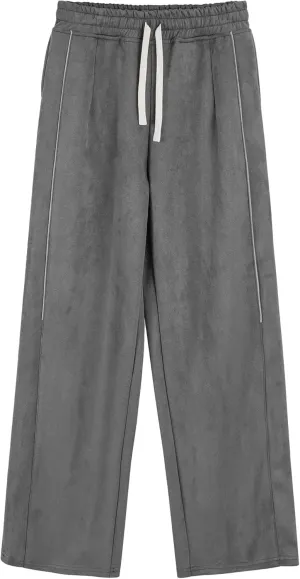 DGHM-JLMY Men's Loose Wide Leg Sweatpants Elastic Waist Regular Fit Straight Pant Stitching Side Seam Thick Casual Trousers