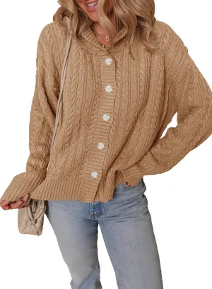 Dokotoo Oversized Sweaters for Women Casual Solid Long Sleeve Button Down Chunky Knit Hooded Cardigan Sweaters Coat
