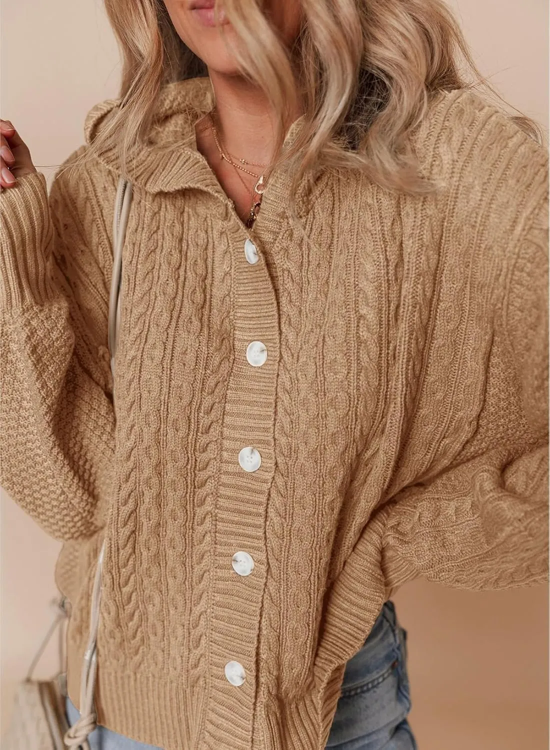 Dokotoo Oversized Sweaters for Women Casual Solid Long Sleeve Button Down Chunky Knit Hooded Cardigan Sweaters Coat