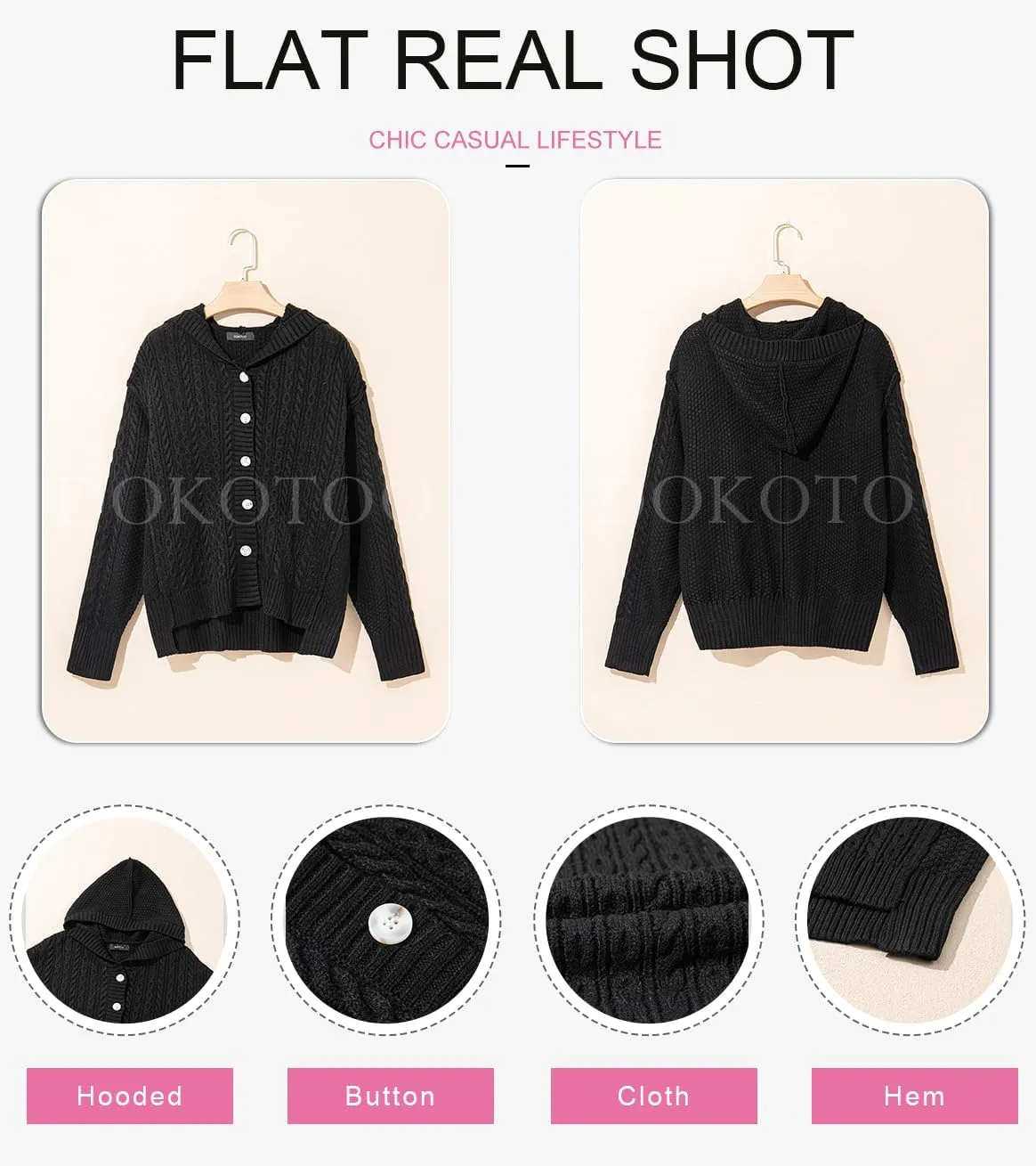 Dokotoo Oversized Sweaters for Women Casual Solid Long Sleeve Button Down Chunky Knit Hooded Cardigan Sweaters Coat