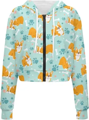 Dolyues Women's Zip Up Hoodie Graphic Drawstring Hooded Sweatshirt Tops Long Sleeve Casual Cropped Jacket Coat with Pockets