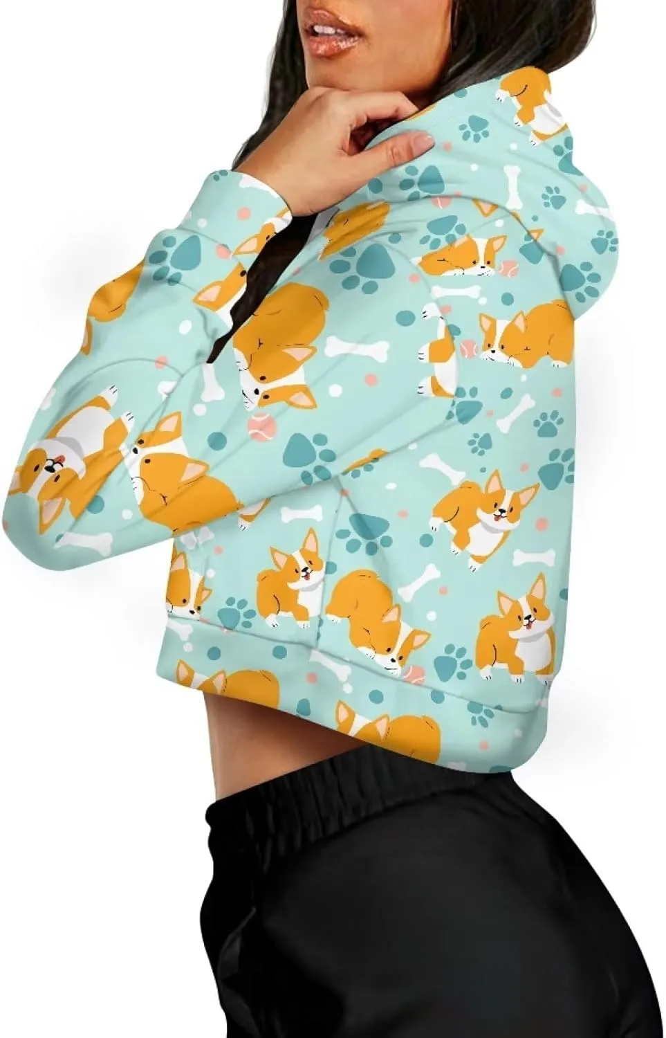 Dolyues Women's Zip Up Hoodie Graphic Drawstring Hooded Sweatshirt Tops Long Sleeve Casual Cropped Jacket Coat with Pockets