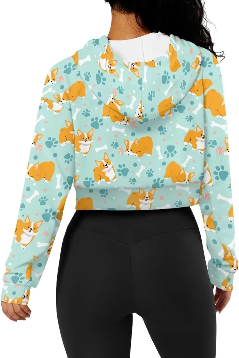 Dolyues Women's Zip Up Hoodie Graphic Drawstring Hooded Sweatshirt Tops Long Sleeve Casual Cropped Jacket Coat with Pockets