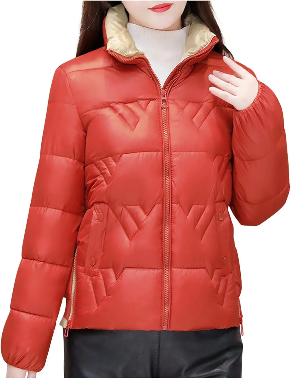 Down Jacket Women Oversized Full Zipper Puffer Coats Warm Thicken Padded Jackets 2024 Winter Outerwear with Pockets