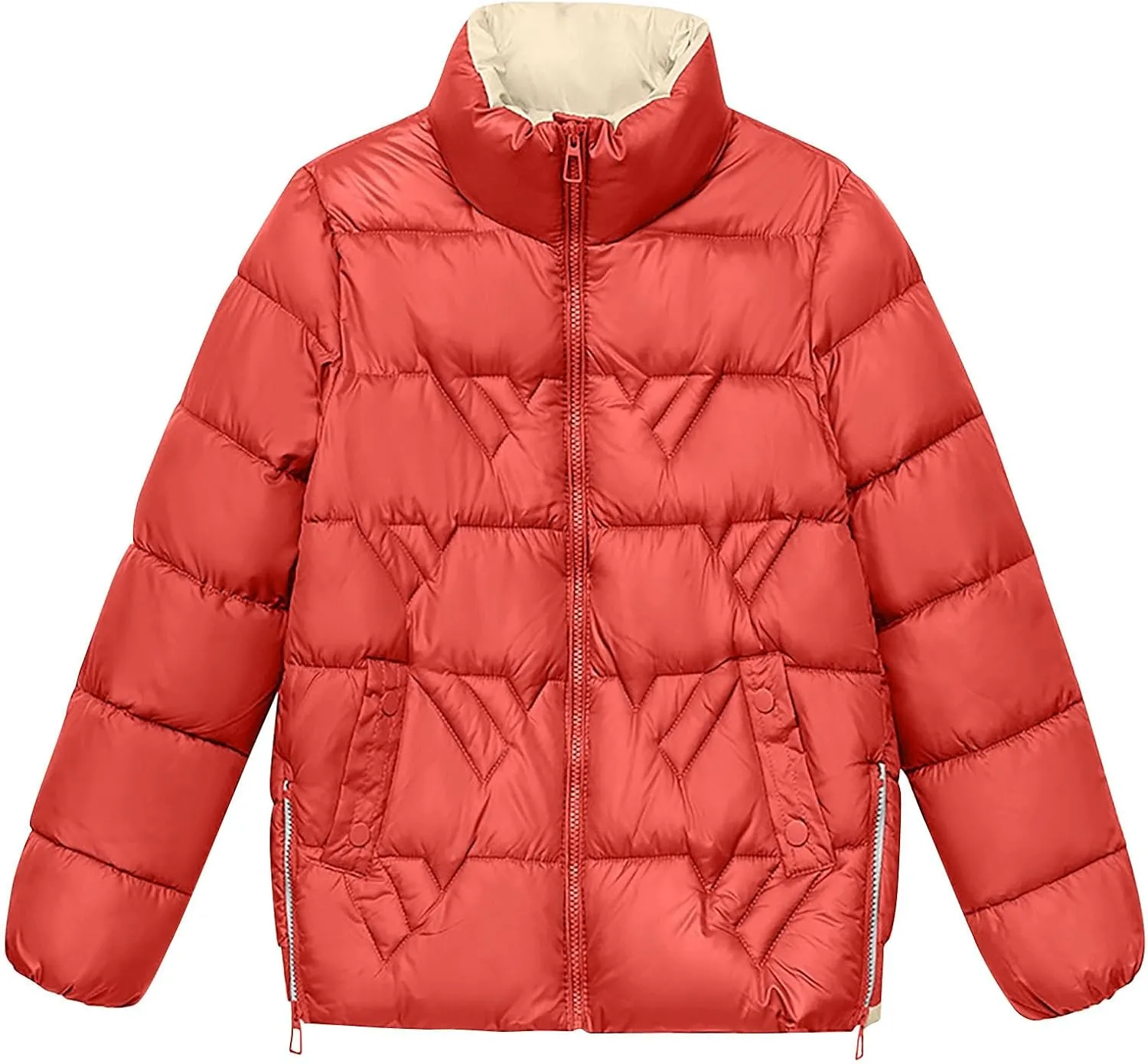 Down Jacket Women Oversized Full Zipper Puffer Coats Warm Thicken Padded Jackets 2024 Winter Outerwear with Pockets