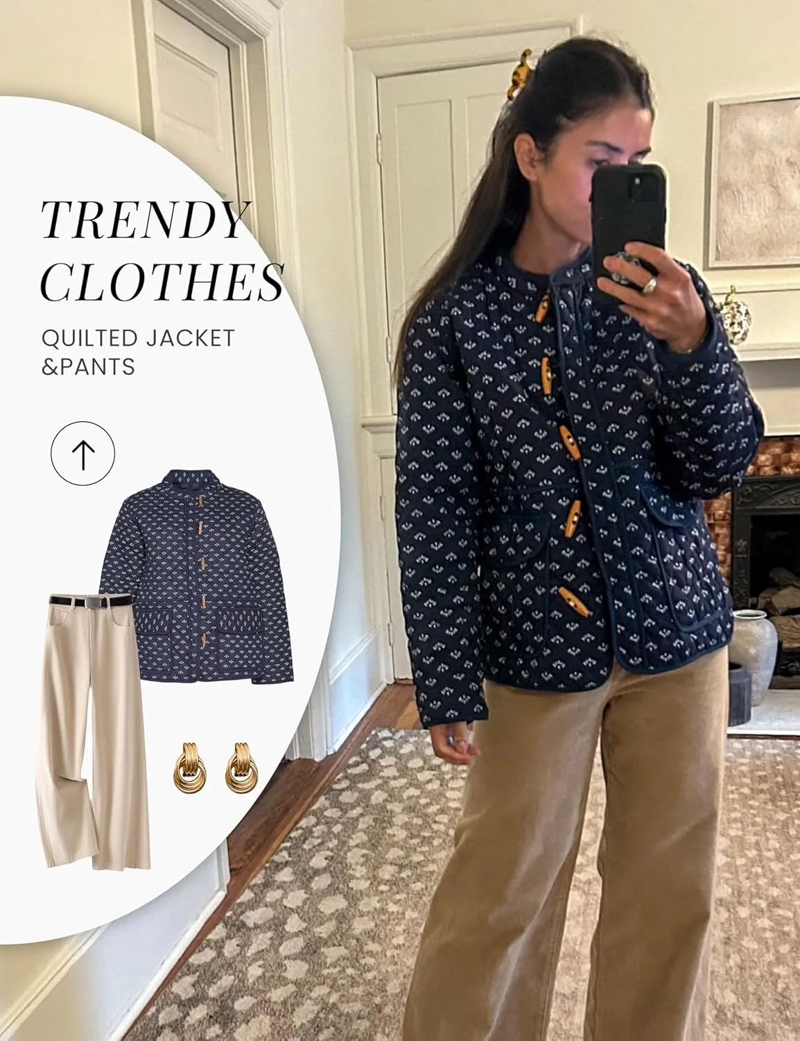 Dqbeng Womens Quilted Jacket Lightweight Floral Print Button Down Padded Puffer Cardigan Coat Outwear