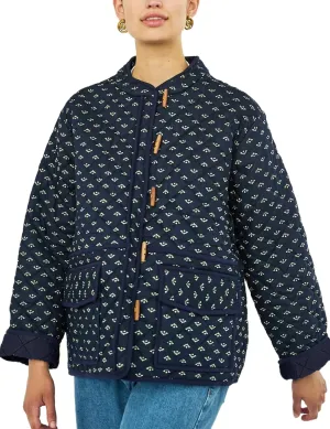 Dqbeng Womens Quilted Jacket Lightweight Floral Print Button Down Padded Puffer Cardigan Coat Outwear