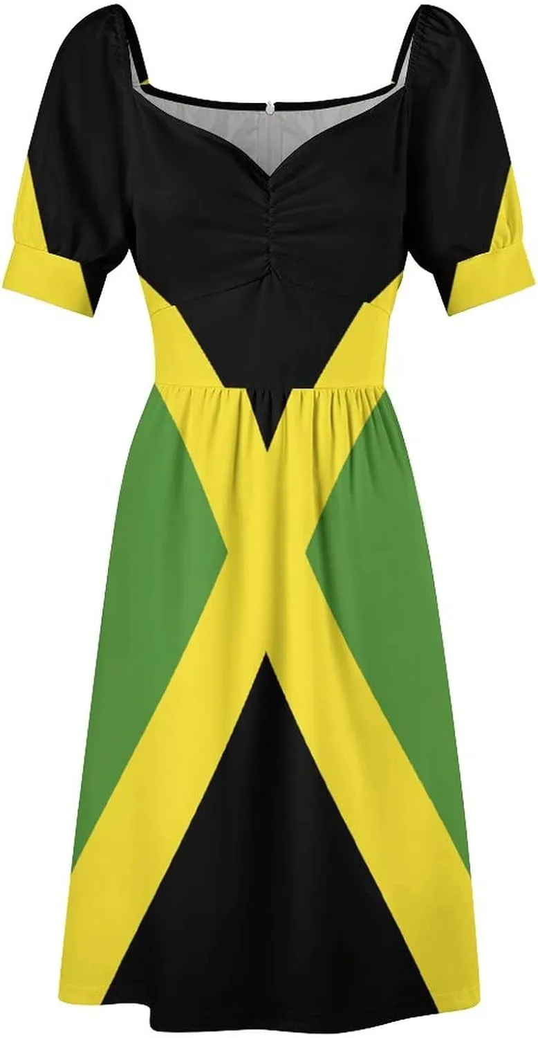 Dress Dress for Womens Summer Top Jamaican Flag Casual V Neck Shift Dress 2XL