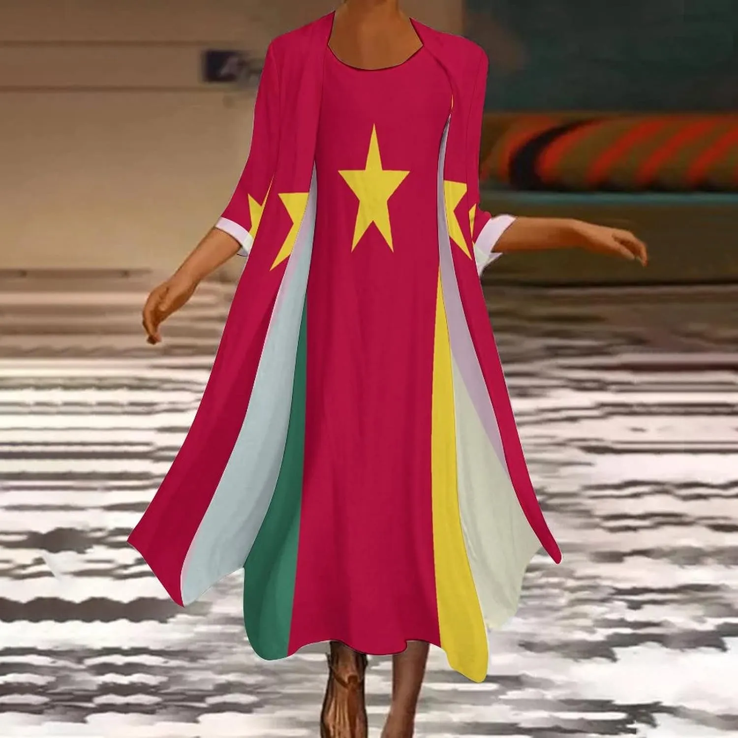 Dress Suit Skirts for Womens Summer Top Cameroon Flag Casual V Neck Shift Dress XL
