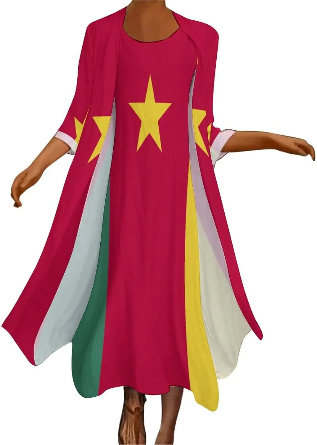 Dress Suit Skirts for Womens Summer Top Cameroon Flag Casual V Neck Shift Dress XL