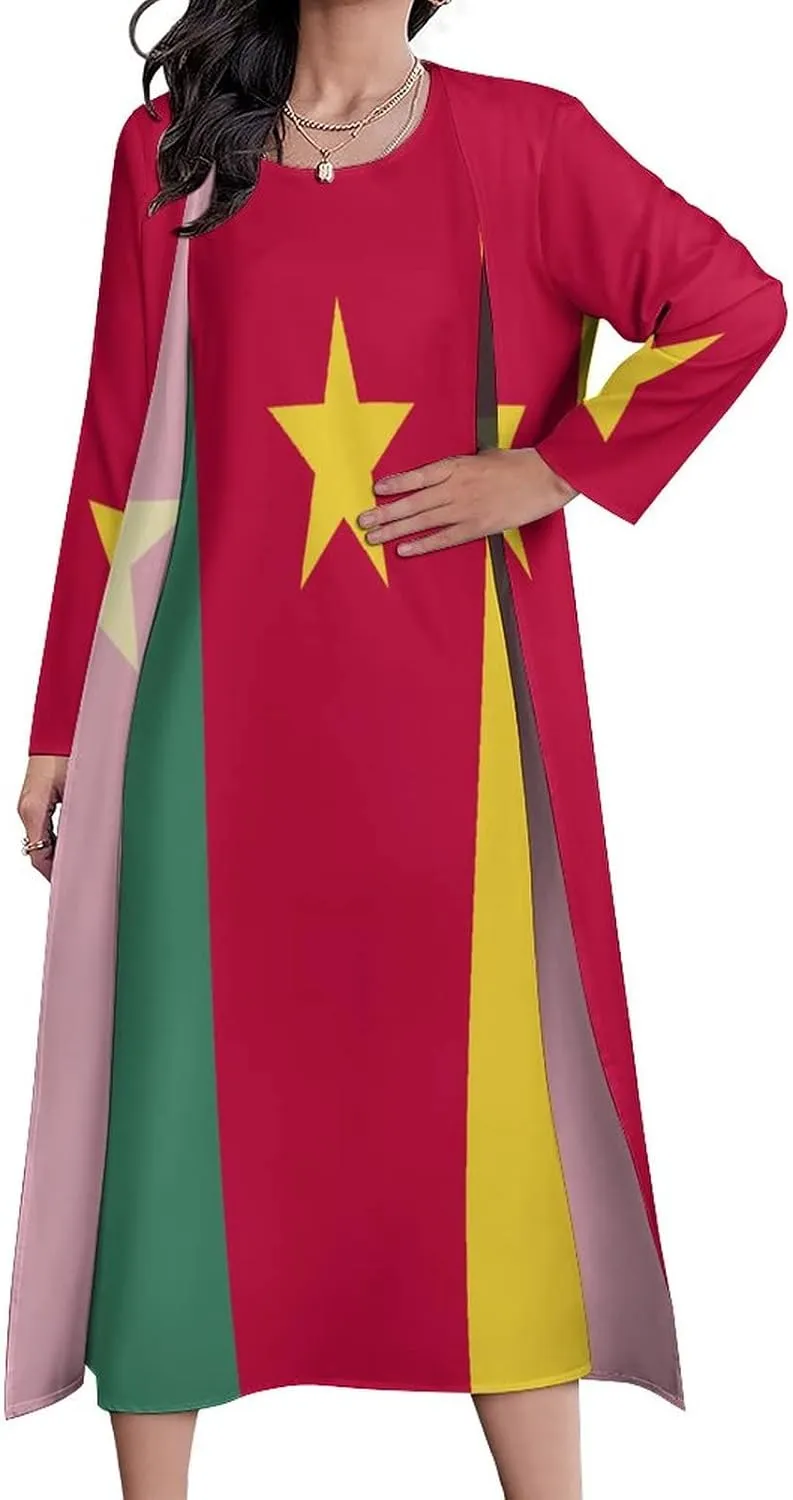Dress Suit Skirts for Womens Summer Top Cameroon Flag Casual V Neck Shift Dress XL