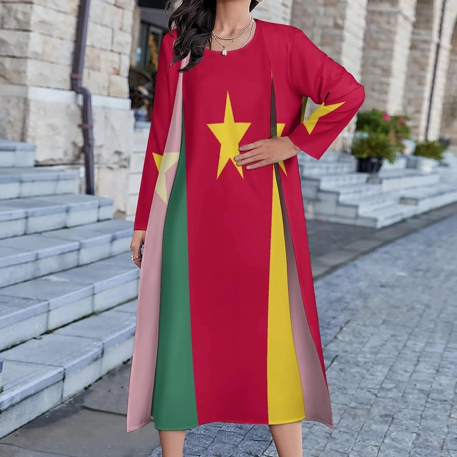 Dress Suit Skirts for Womens Summer Top Cameroon Flag Casual V Neck Shift Dress XL
