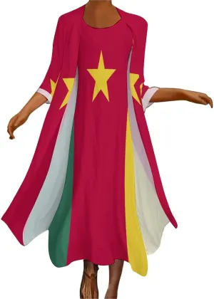Dress Suit Skirts for Womens Summer Top Cameroon Flag Casual V Neck Shift Dress XL