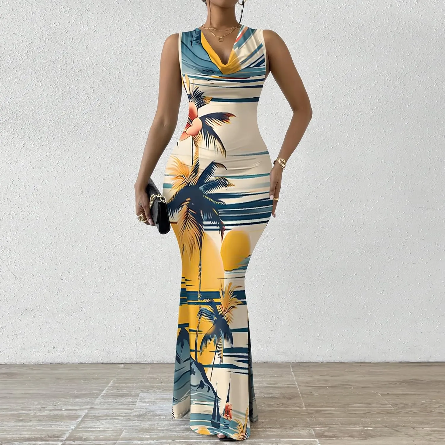 Elegant Dresses for Women Wedding Guest Sexy Mermaid Dress Sleeveless V-Neck Bodycon Party Evening Dresses XS-2XL