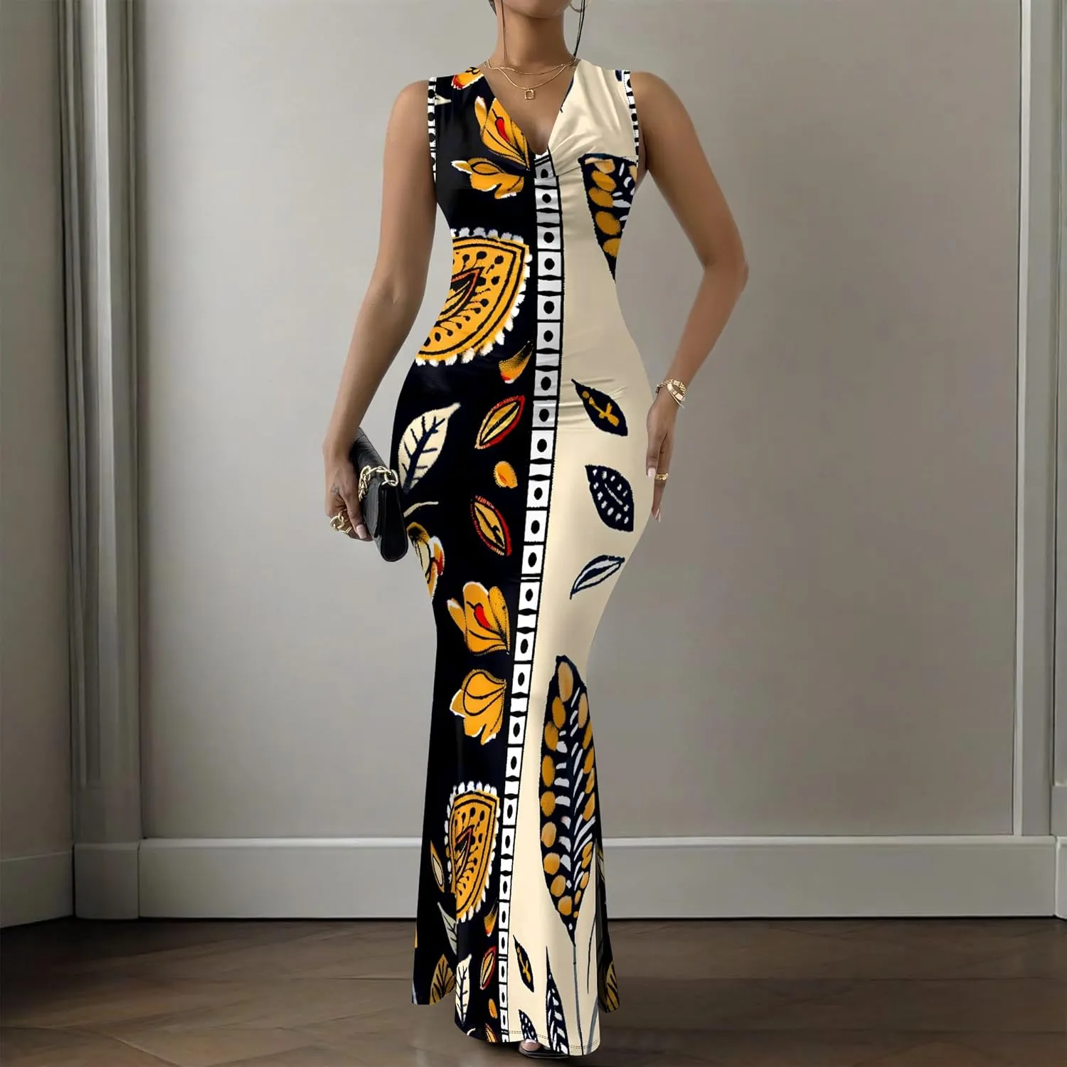 Elegant Dresses for Women Wedding Guest Sexy Mermaid Dress Sleeveless V-Neck Bodycon Party Evening Dresses XS-2XL