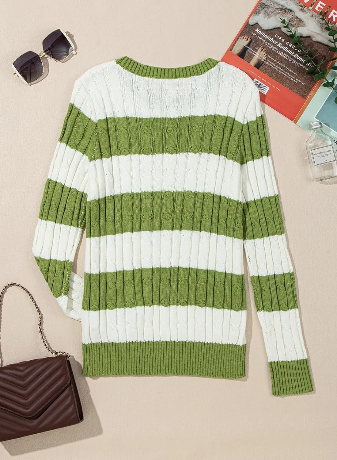 EVALESS Womens Cable Knitted Old Money Pullover Sweater Crewneck Business Casual Long Sleeve Tops