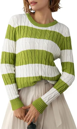 EVALESS Womens Cable Knitted Old Money Pullover Sweater Crewneck Business Casual Long Sleeve Tops