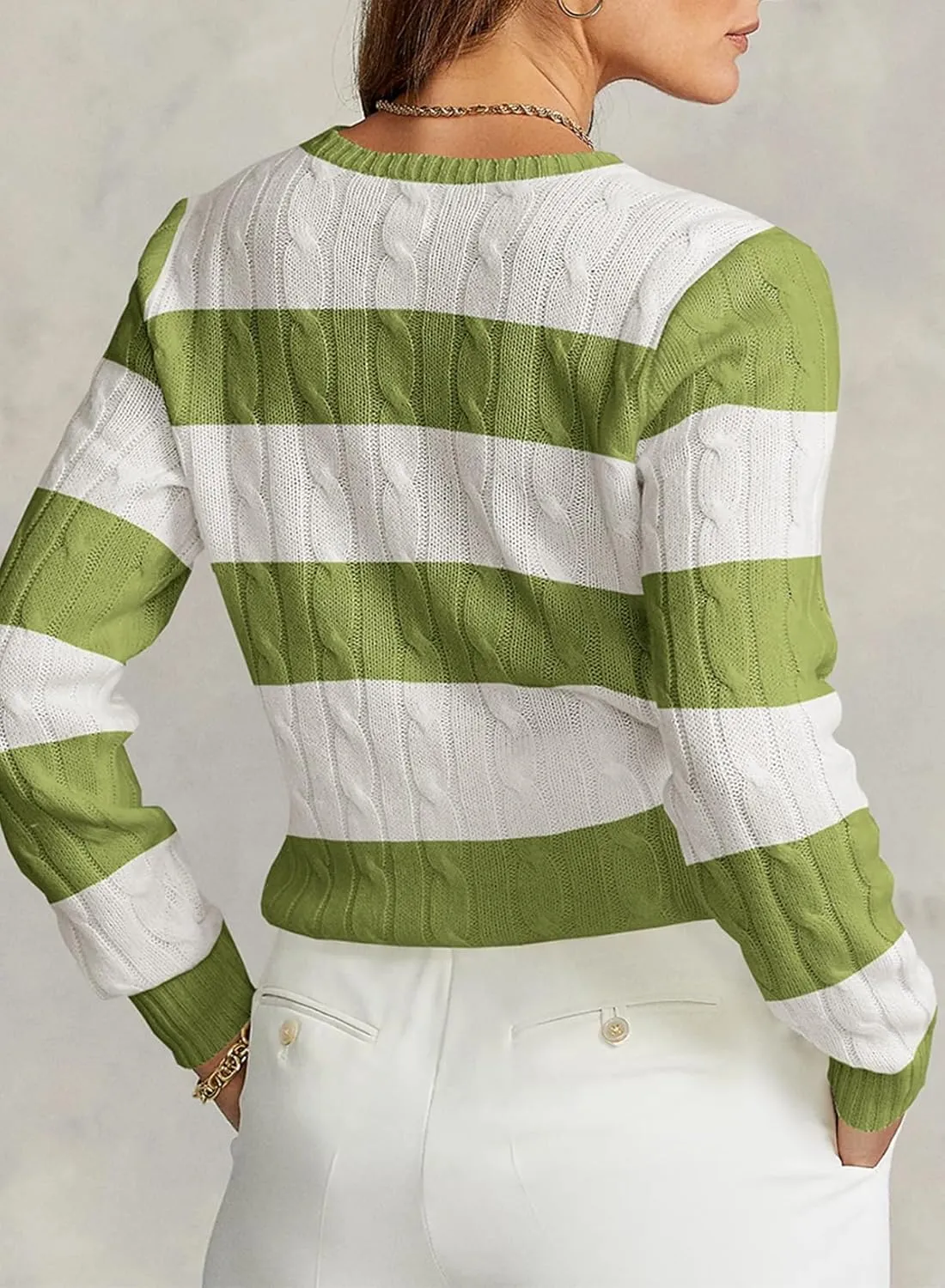 EVALESS Womens Cable Knitted Old Money Pullover Sweater Crewneck Business Casual Long Sleeve Tops