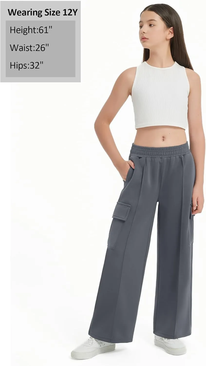EXARUS Girls Sweatpants Wide Leg Baggy Teen Sweat Pants Cargo/Side Striped/Crossover V Waist Casual with Pockets 6-14Y