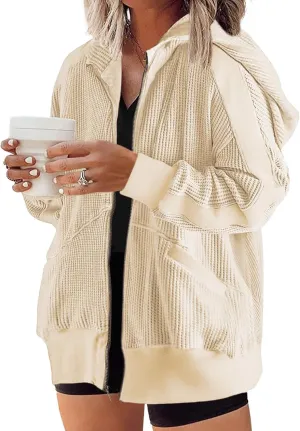 Eytino Womens Plus Size Long Sleeve Zip Up Oversized Casual Hoodies Sweatshirt Jackets with Pockets(1X-5X)
