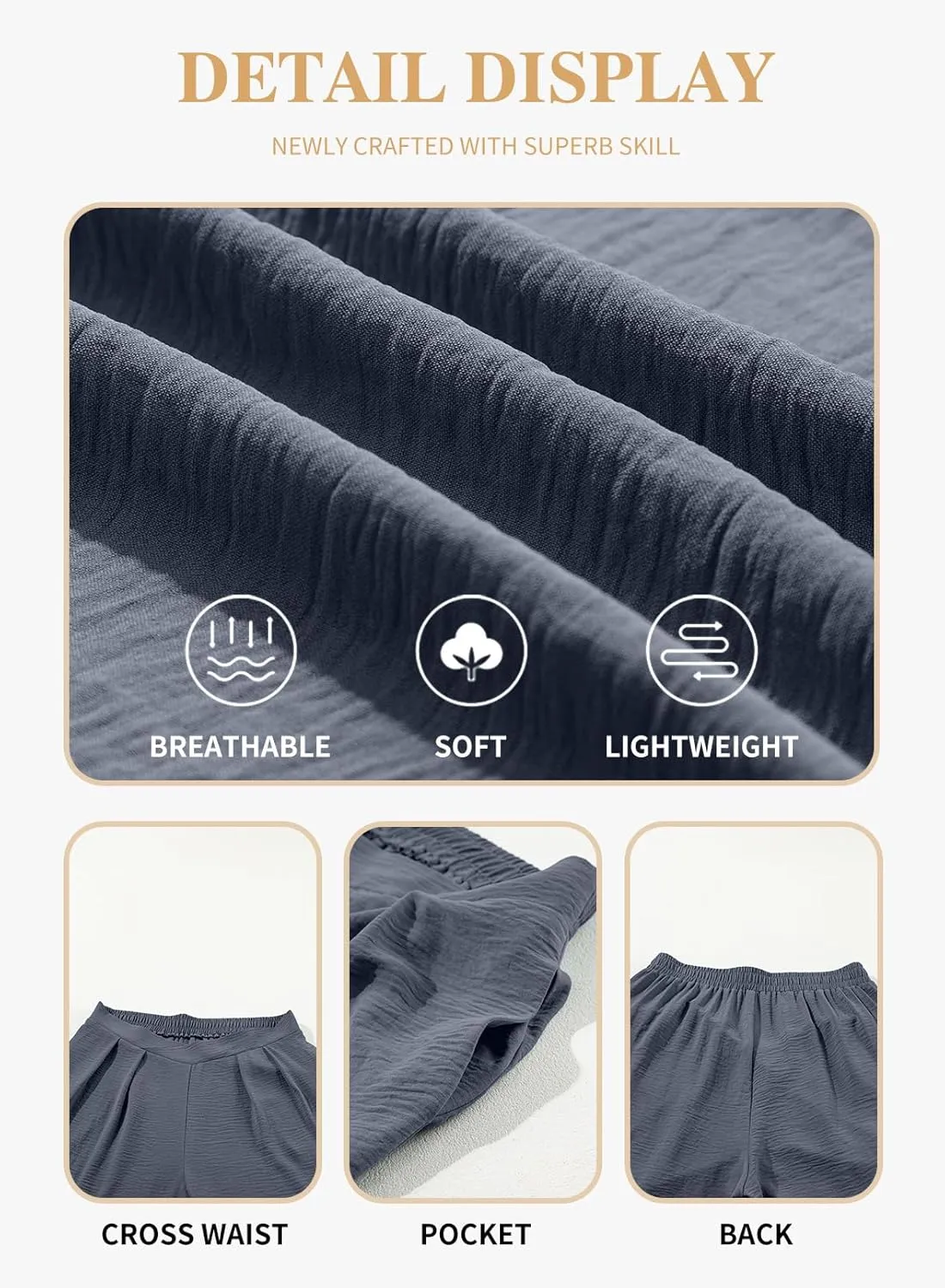 Eytino Womens Plus Size Wide Leg Pants Crossover Waist Pleated Front Casual Work Pants Lounge Trouser with Pockets(1X-5X)
