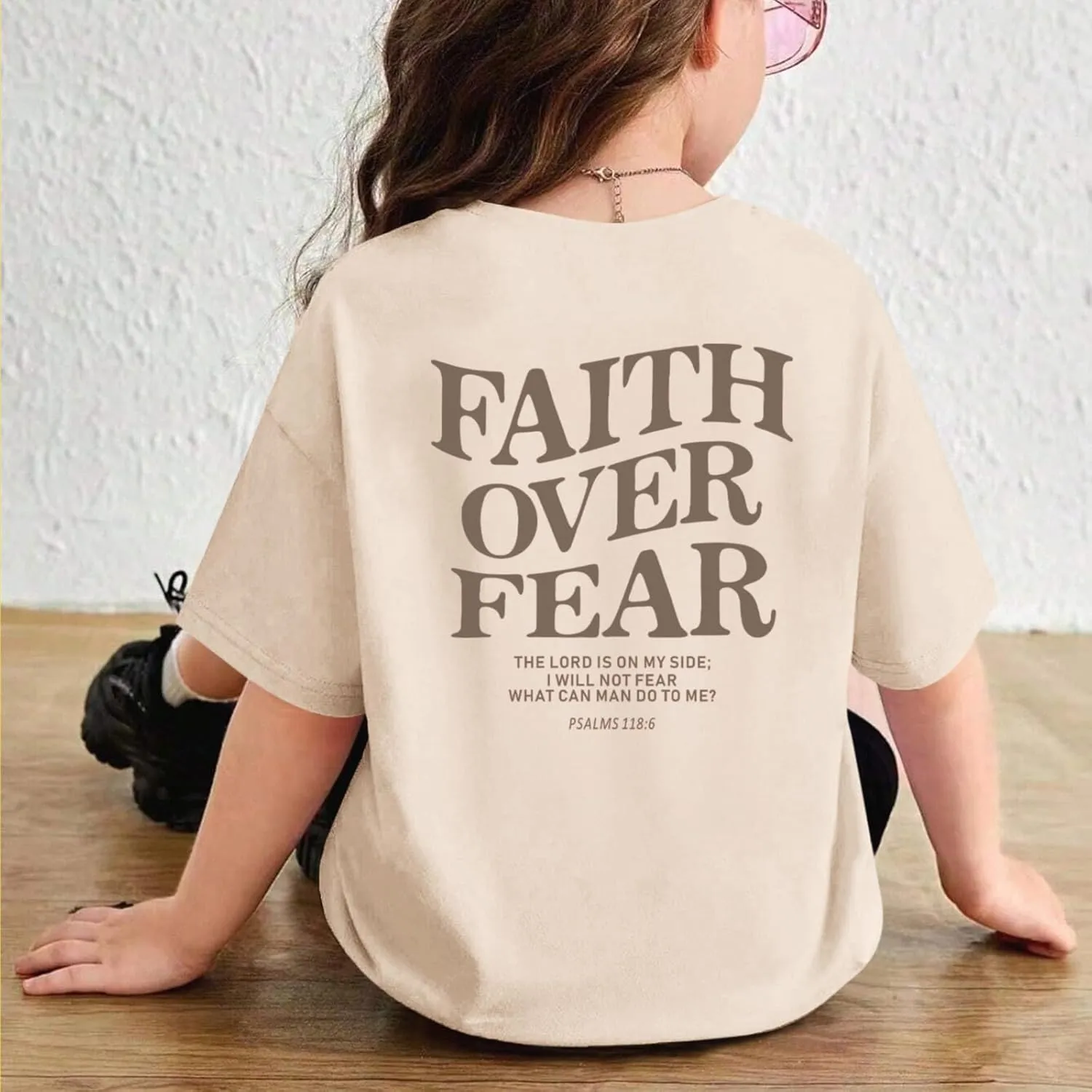Faith Over Fear Shirt Christian Jesus Tshirts for Girls Religious Inspirational Tees Bible Verse Tops for Kids 3-12