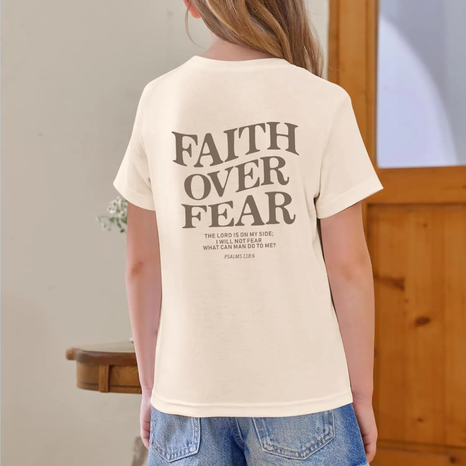 Faith Over Fear Shirt Christian Jesus Tshirts for Girls Religious Inspirational Tees Bible Verse Tops for Kids 3-12