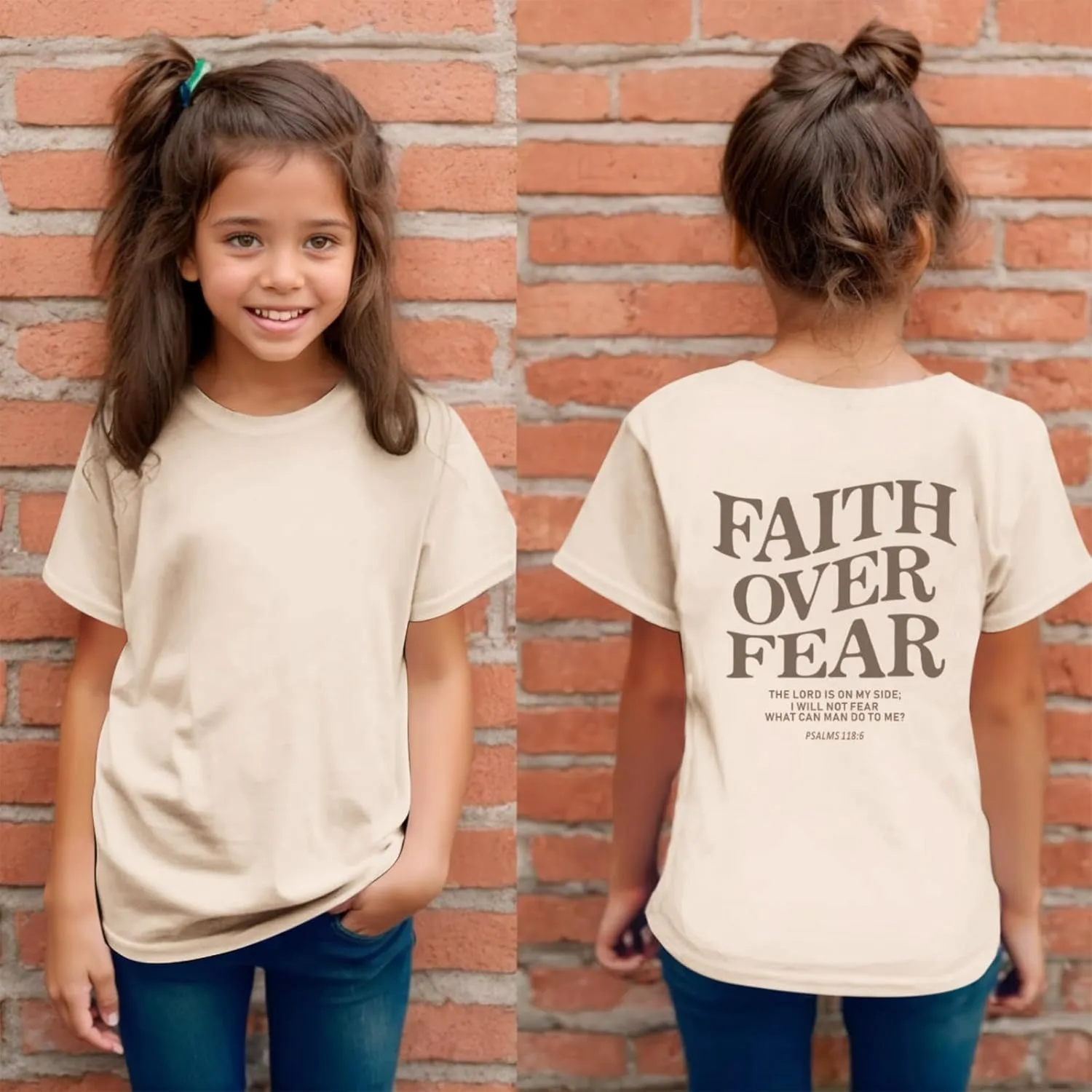 Faith Over Fear Shirt Christian Jesus Tshirts for Girls Religious Inspirational Tees Bible Verse Tops for Kids 3-12
