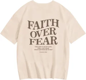 Faith Over Fear Shirt Christian Jesus Tshirts for Girls Religious Inspirational Tees Bible Verse Tops for Kids 3-12