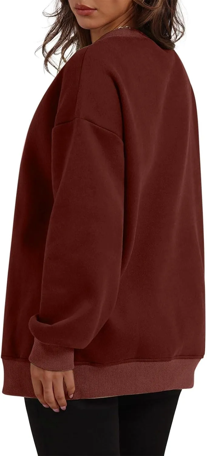 Fall Fashion For Women 2024 Oversized Long Sleeve Crewneck Sweatshirt Fleece Pullover Tops With Pockets Warm Outfits