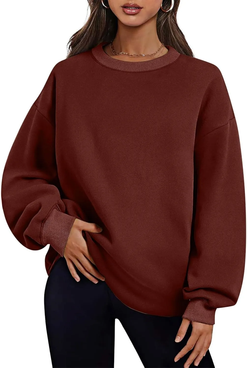 Fall Fashion For Women 2024 Oversized Long Sleeve Crewneck Sweatshirt Fleece Pullover Tops With Pockets Warm Outfits