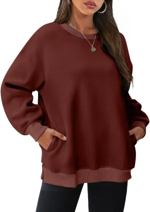 Fall Fashion For Women 2024 Oversized Long Sleeve Crewneck Sweatshirt Fleece Pullover Tops With Pockets Warm Outfits