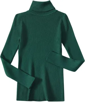 Fall Long Sleeve Turtleneck Sweaters for Women 2024 Ribbed Knit Pullover Sweater Slim Fit Basic Casual Tee Tops