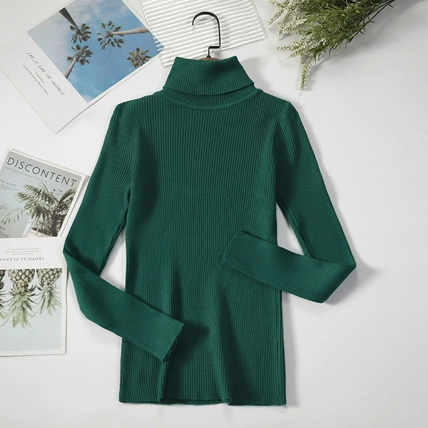 Fall Long Sleeve Turtleneck Sweaters for Women 2024 Ribbed Knit Pullover Sweater Slim Fit Basic Casual Tee Tops