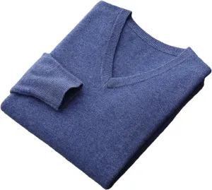 Fjnbbiot Men Long Sleeve Sweater Autumn Winter V-Neck Basic Pullovers Merino Wool Solid Casual Cashmere Knitwear