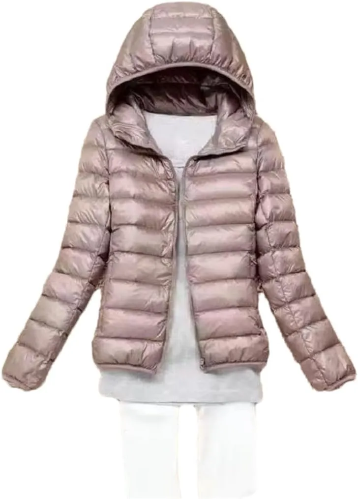 Fjnbbiot White Duck Down Jacket Winter Women Hooded Lightweight Packable Puffer Coat Down Short Jacket