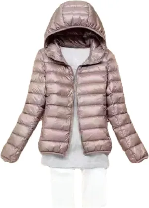 Fjnbbiot White Duck Down Jacket Winter Women Hooded Lightweight Packable Puffer Coat Down Short Jacket
