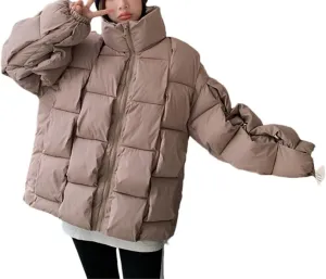 Fjnbbiot Winter Women Puffer Parkas Fashion Casual Loose Down Cotton Jackets Solid Weave Thicken Warm Zipper Overcoats