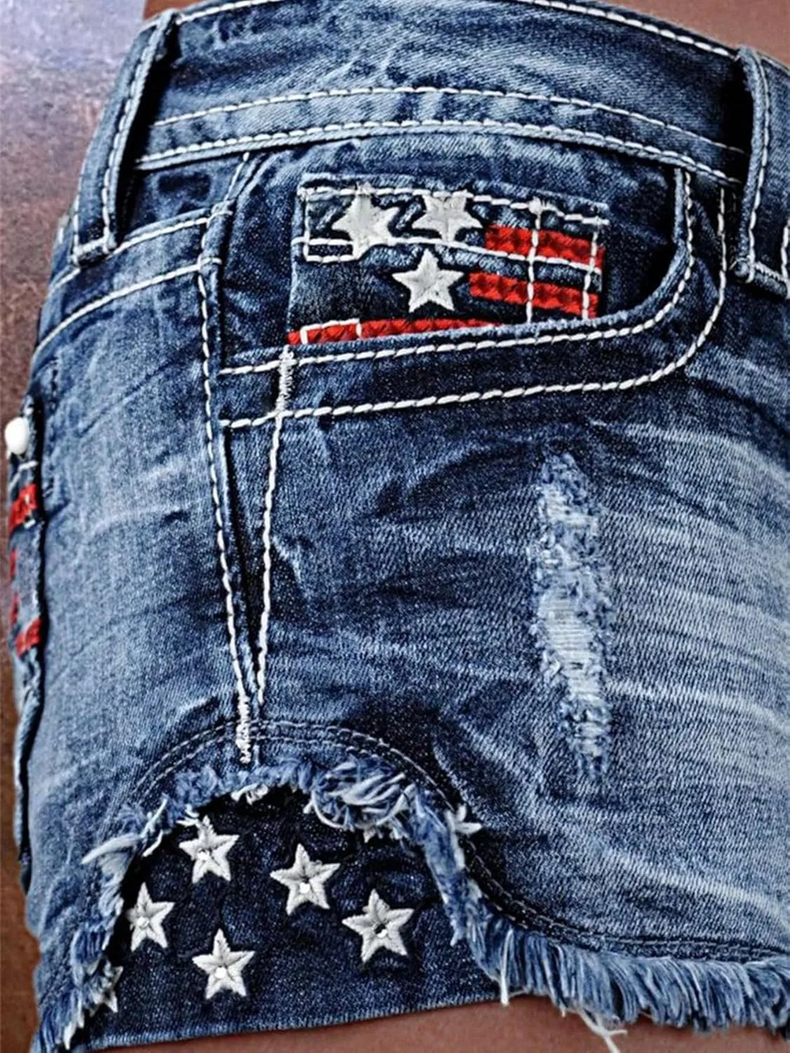 Flamingals Jean Shorts for Women Ripped Denim Mid Waist Distressed Raw Hem Skinny Stretchy Shorts