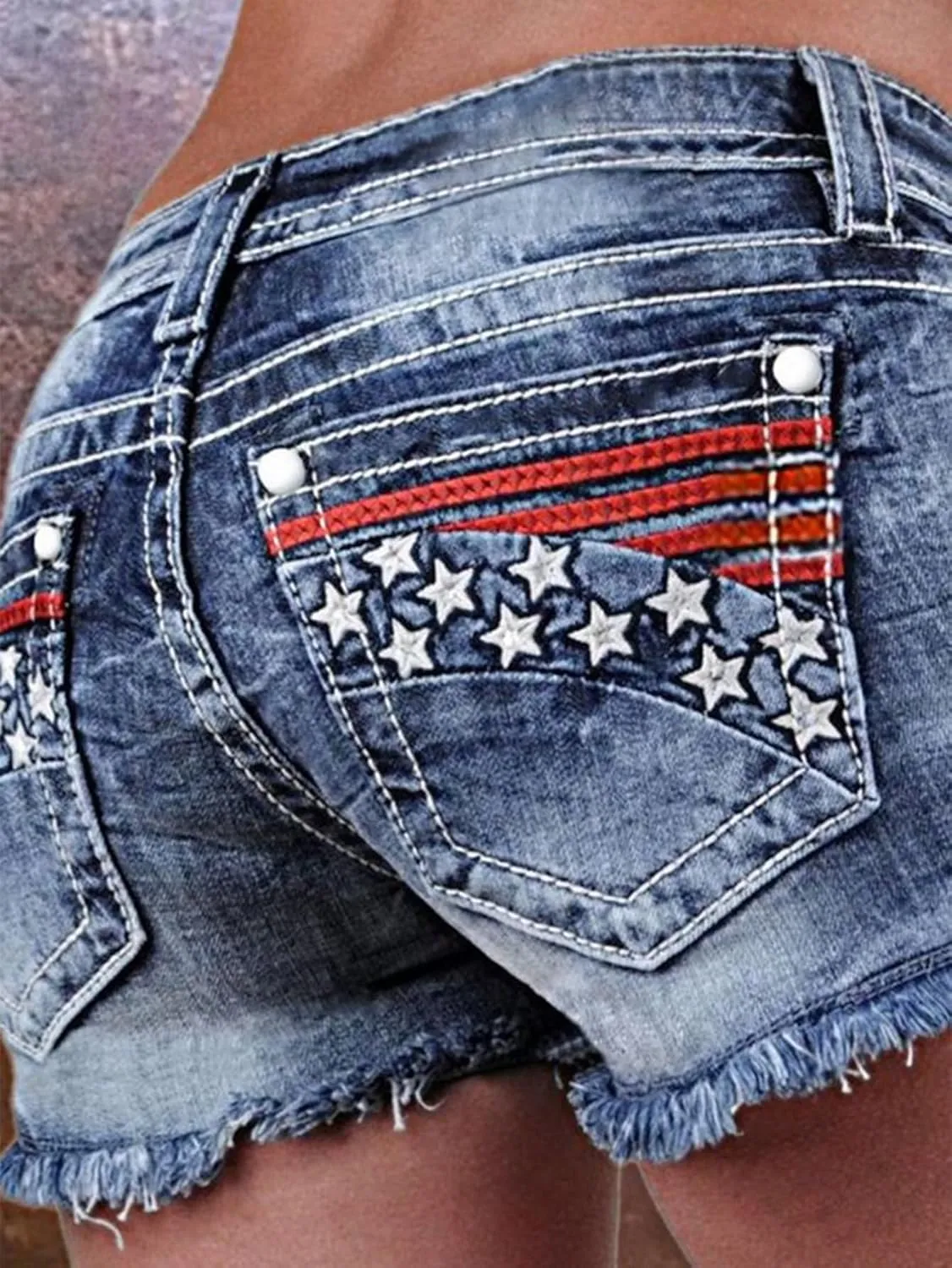 Flamingals Jean Shorts for Women Ripped Denim Mid Waist Distressed Raw Hem Skinny Stretchy Shorts