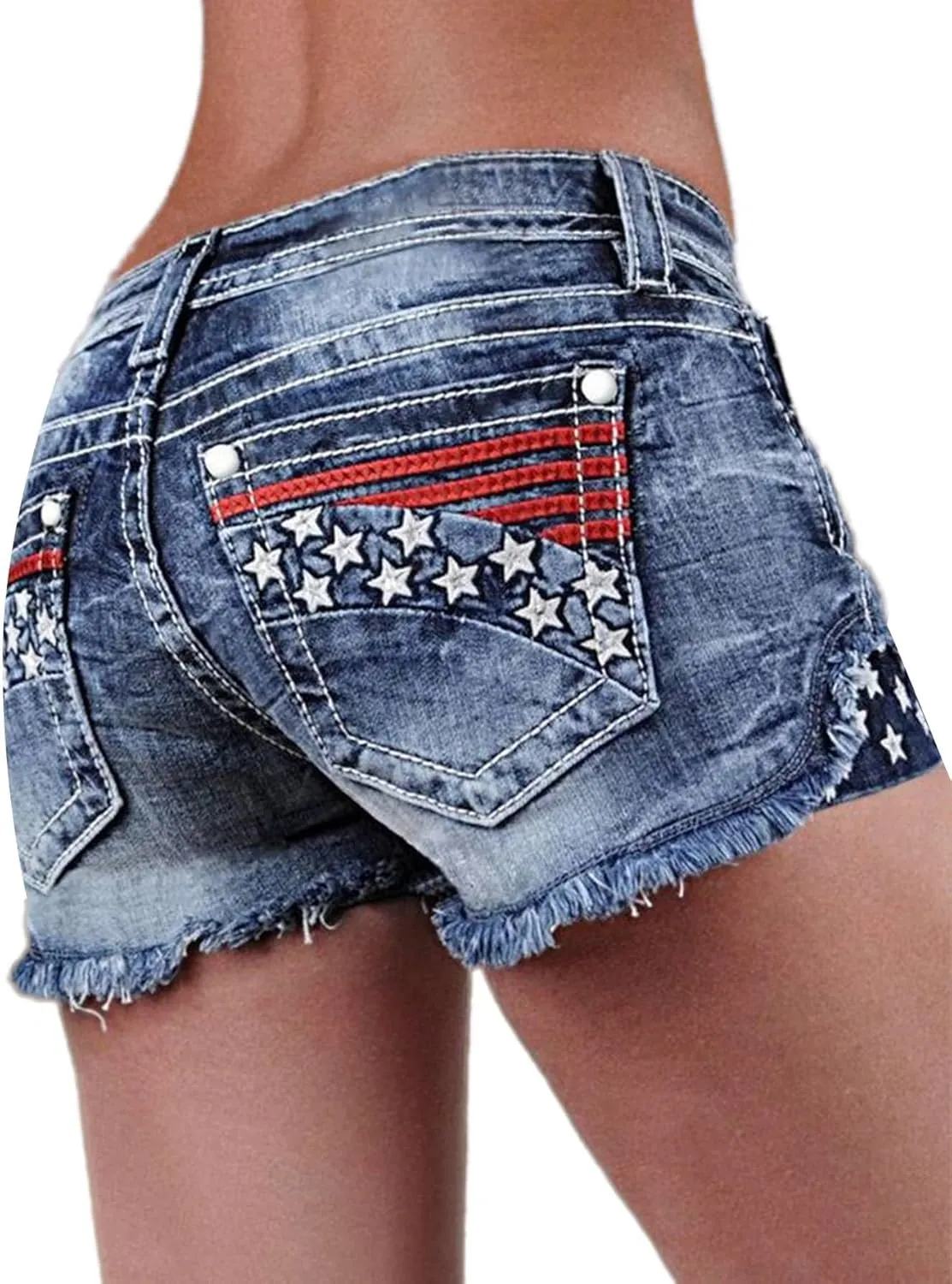 Flamingals Jean Shorts for Women Ripped Denim Mid Waist Distressed Raw Hem Skinny Stretchy Shorts