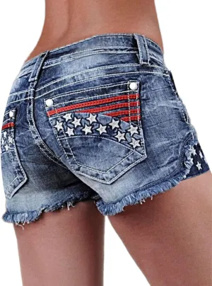 Flamingals Jean Shorts for Women Ripped Denim Mid Waist Distressed Raw Hem Skinny Stretchy Shorts