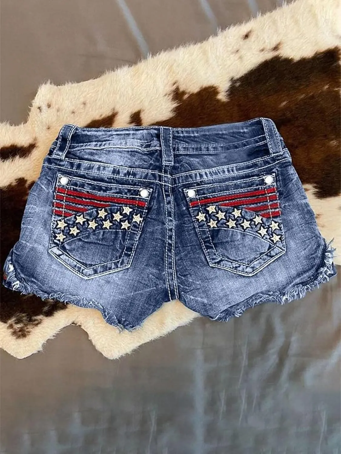 Flamingals Jean Shorts for Women Ripped Denim Mid Waist Distressed Raw Hem Skinny Stretchy Shorts