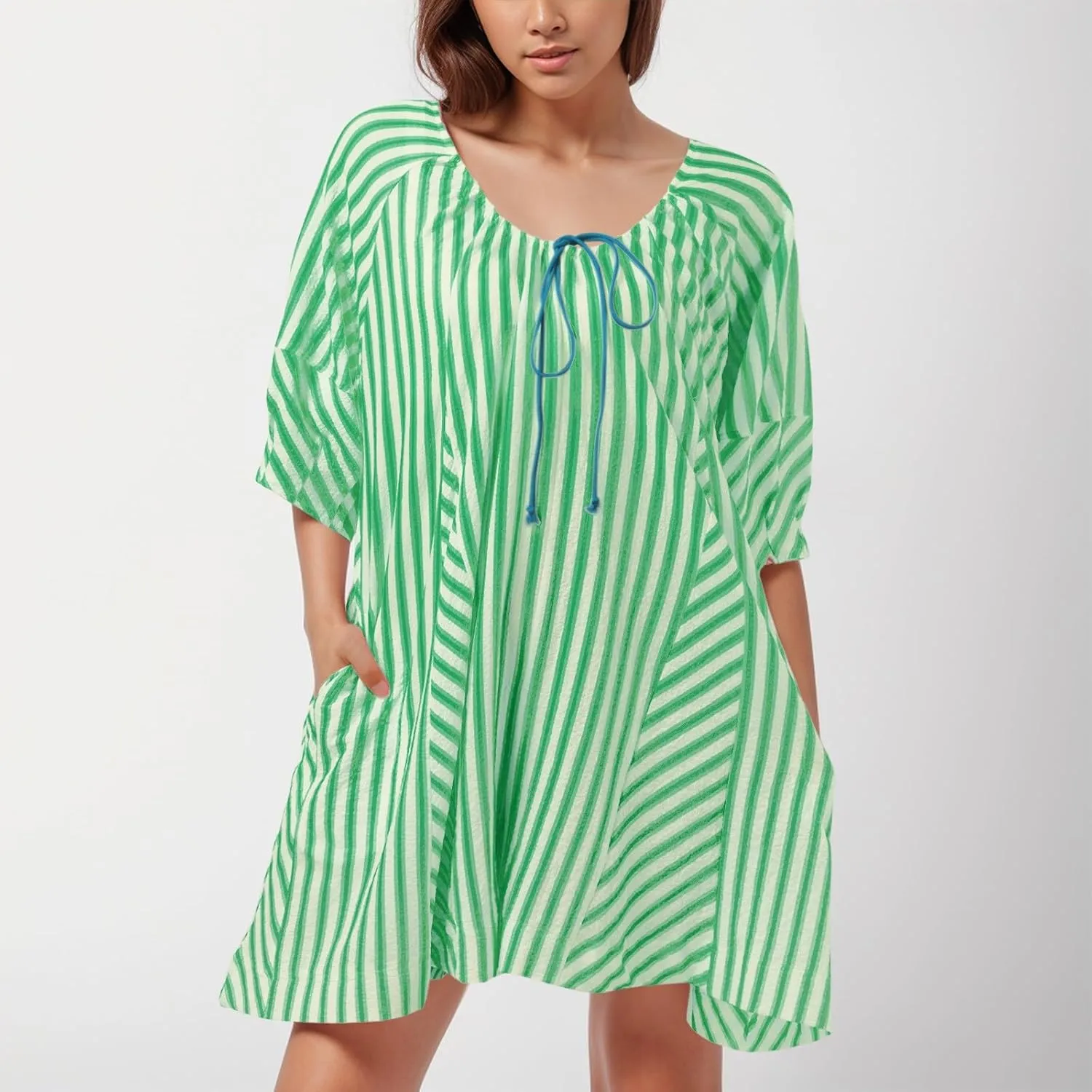 Floral Jumpsuits for Women Summer Rompers Striped Puff Sleeve Mini Shorts Romper Dress V Neck Jumpsuit Front Tie Beach Outfit