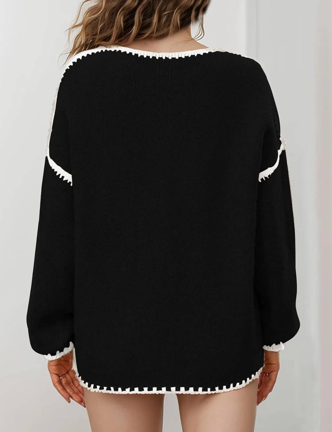 Flygo Oversized Sweaters for Women Long Sleeve Crew Neck Trendy Fall Sweaters Colorblock Chunky Knit Pullover