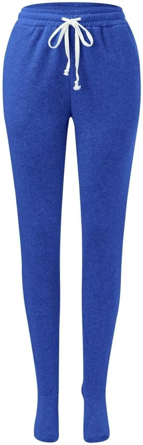 Footed Pajamas For Women Fleece Lined Drawstring Sweatpants With Feet Winter Warm Elastic Waist Sleepwear With Pockets