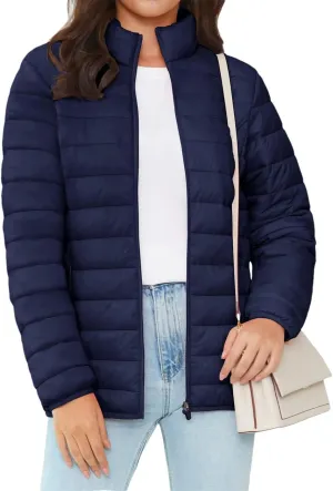 Full Zip Up Puffer Jacket Womens Winter Lightweight Quilted Down Warm Coats Casual White Windbreaker