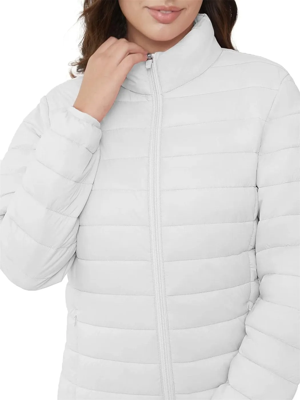 Full Zip Up Puffer Jacket Womens Winter Lightweight Quilted Down Warm Coats Casual White Windbreaker