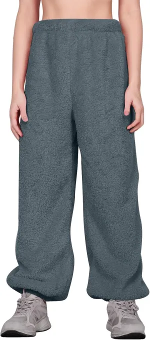 Fuzzy Pajama Pants for Women Plus Size Reversible Comfy Wide Leg Lounge Pants Winter Warm Soft Fluffy Fleece Pajamas